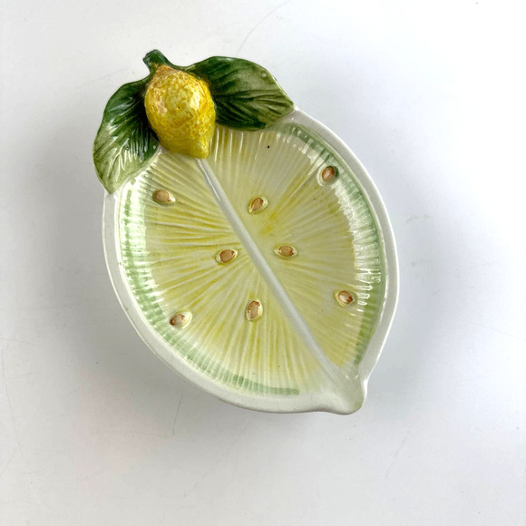 Vintage Hand Painted Lemon Dish Made In Italy 7" - Picture 1 of 10